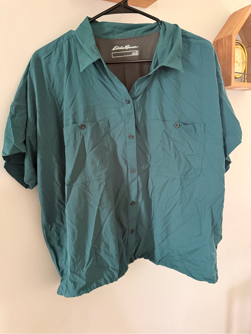 Eddie Bauer Teal Green Short-Sleeve Button-Down Shirt